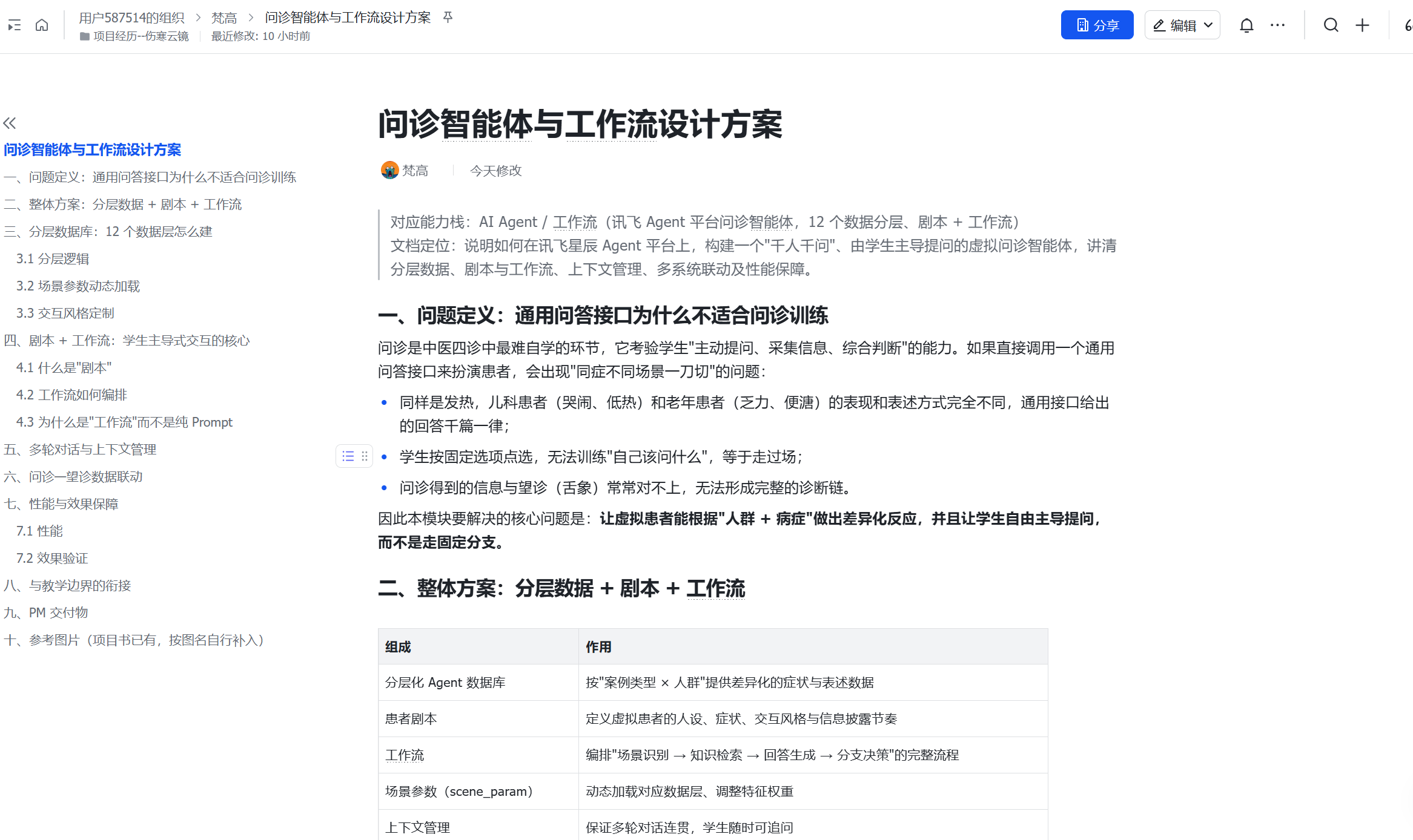问诊智能体与工作流设计方案